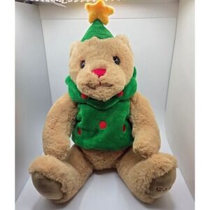 Godiva Christmas Tree Teddy Bear Plush Tan Green Small Excellent Holiday Stuffed